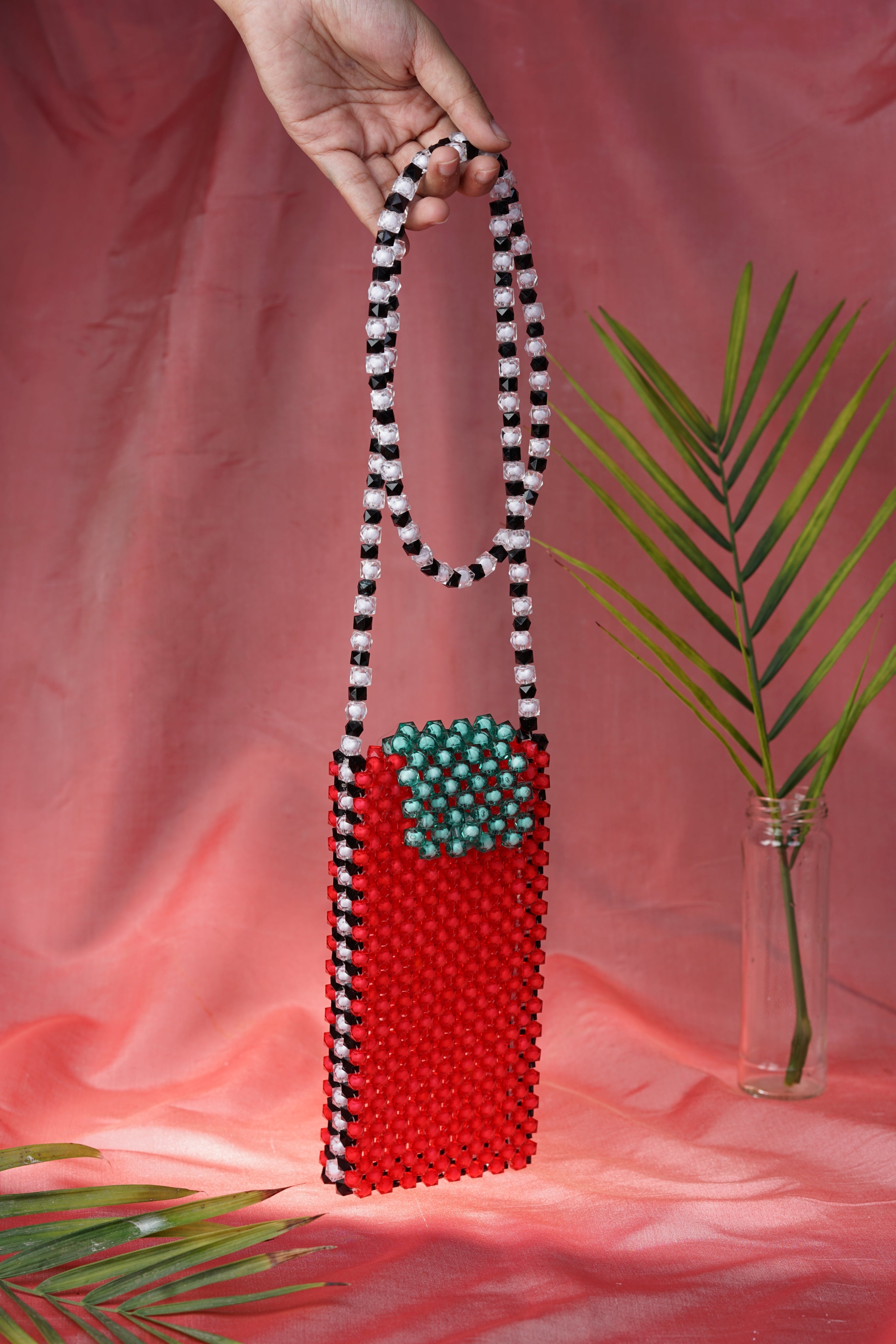 Strawberry Beaded Cross Body Phone Pouch