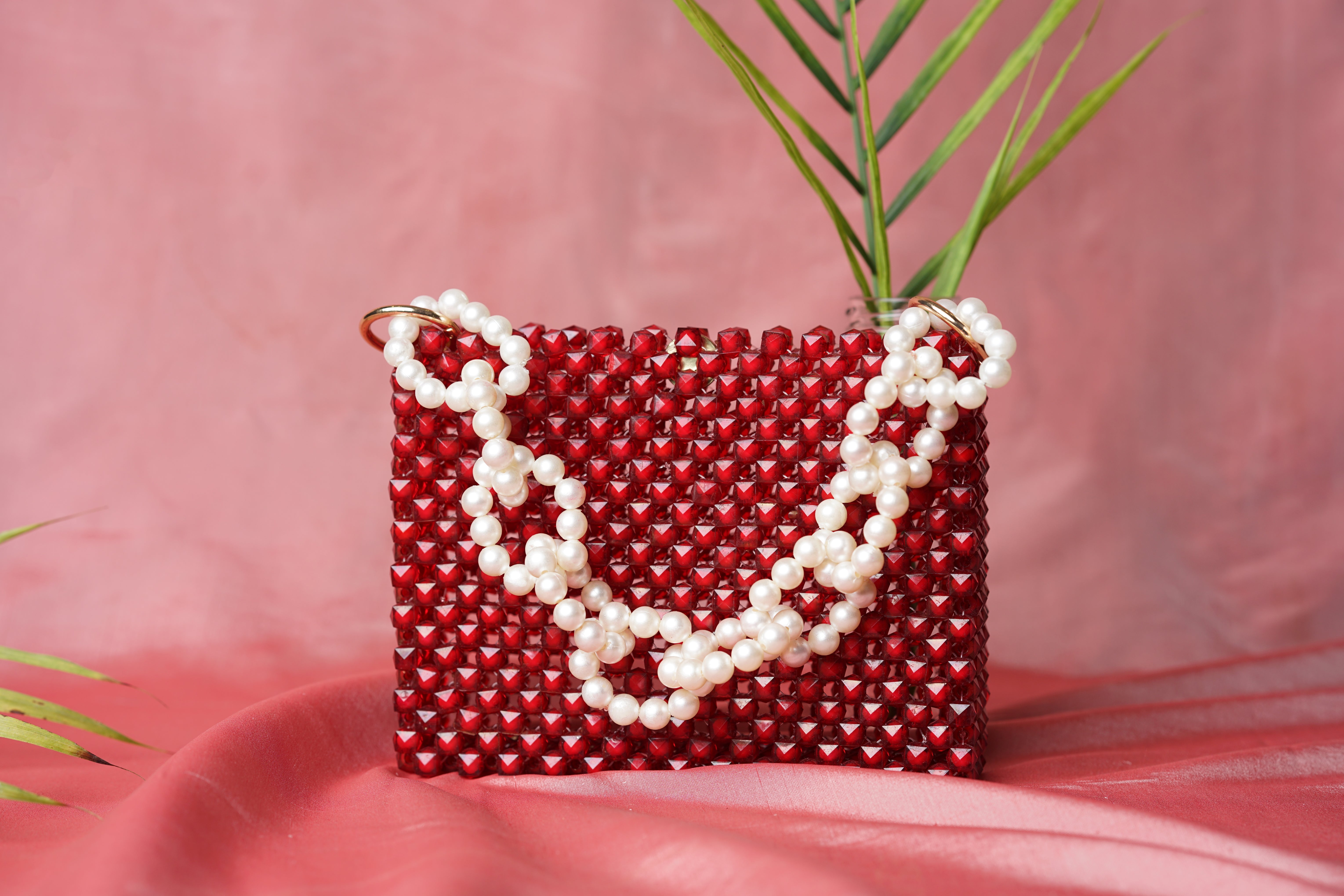 Square Mono Red Hand Bag