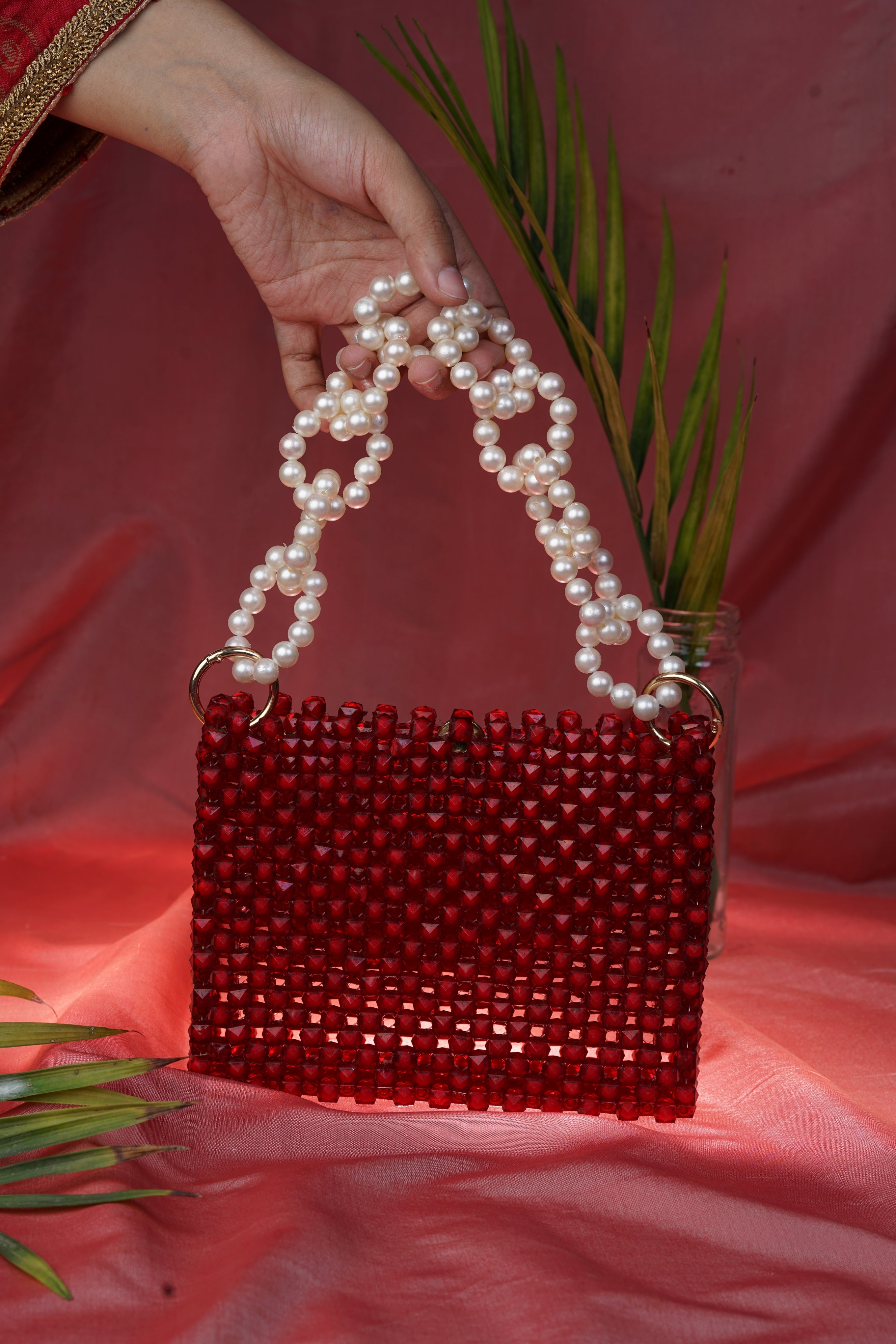 Square Mono Red Hand Bag