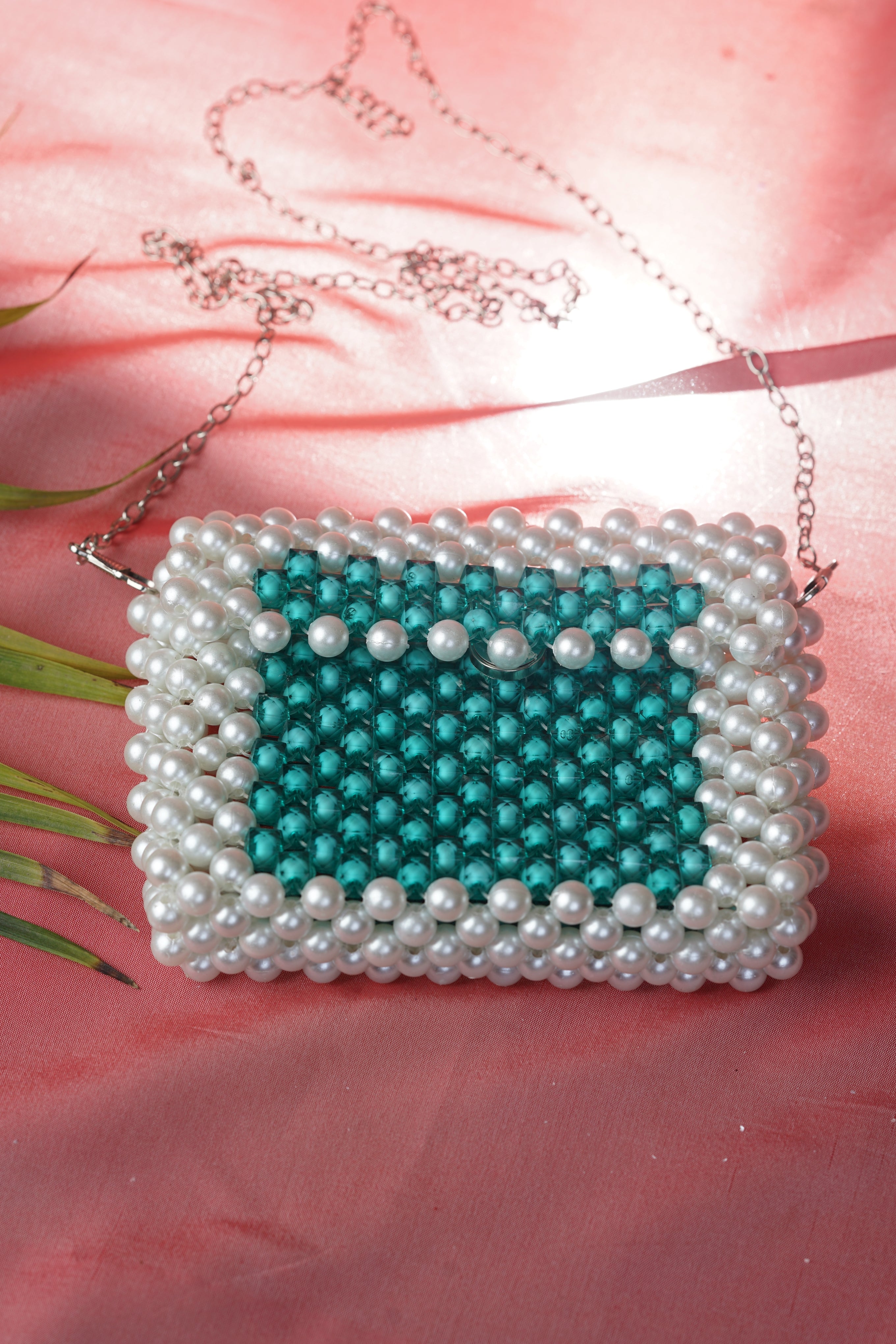 Turquoise Pearl Beaded Mini Bag