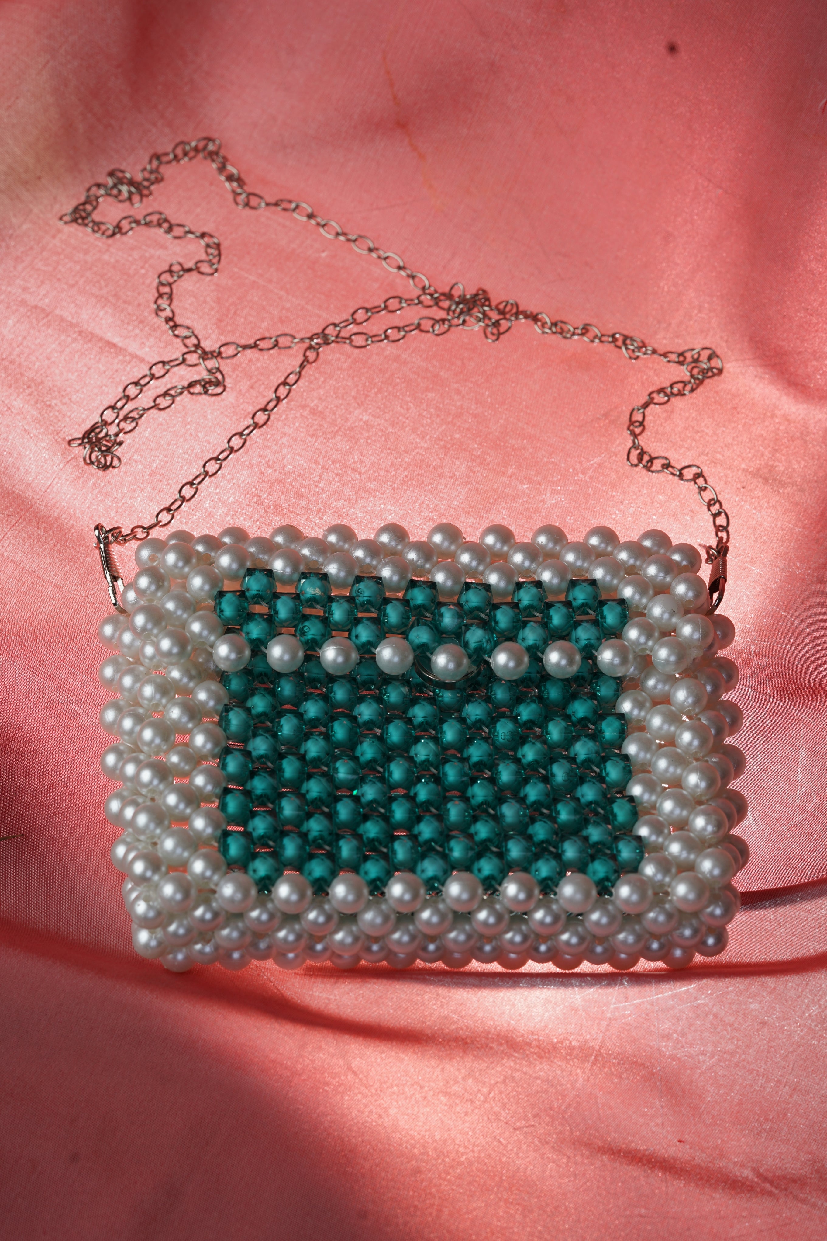 Turquoise Pearl Beaded Mini Bag