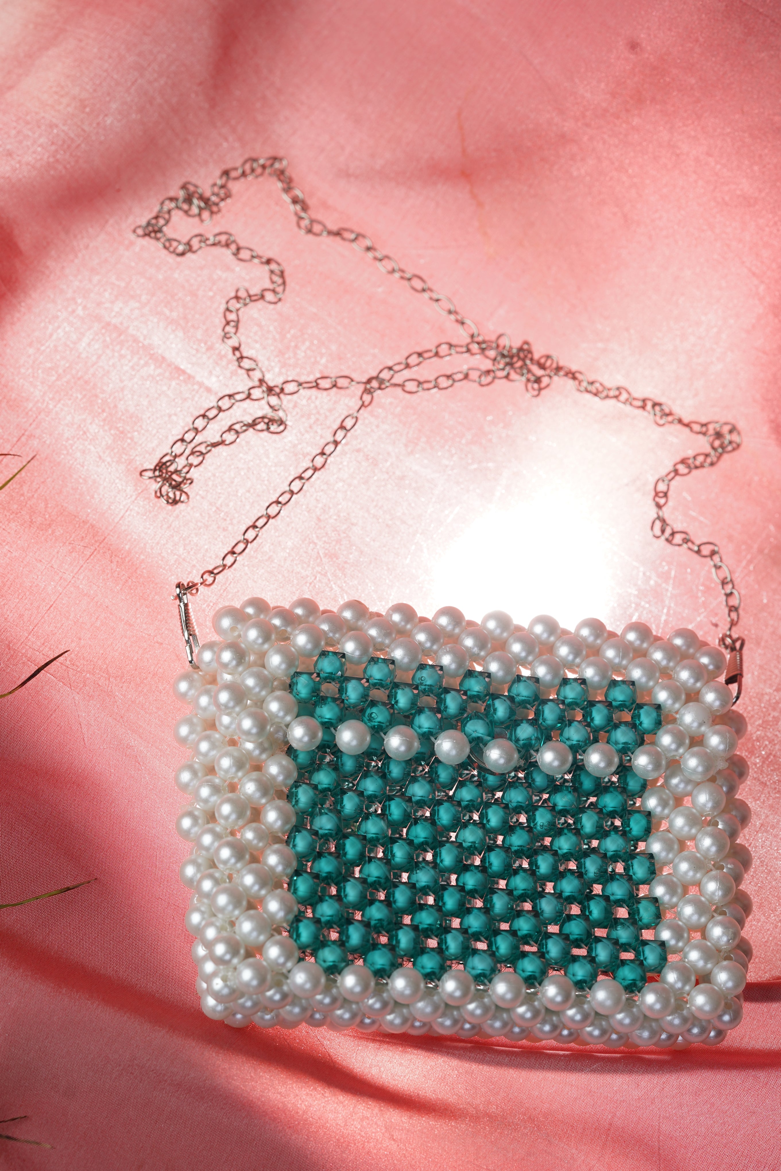 Turquoise Pearl Beaded Mini Bag